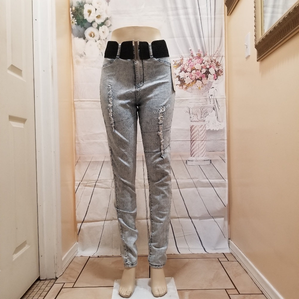 High Rise Skinny Legs With Fashion Belt Jeans Size 9/10